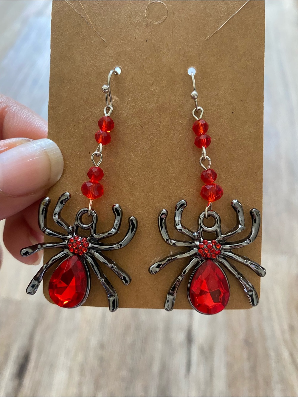 Festive Red Crystal Spider Dangle Earrings